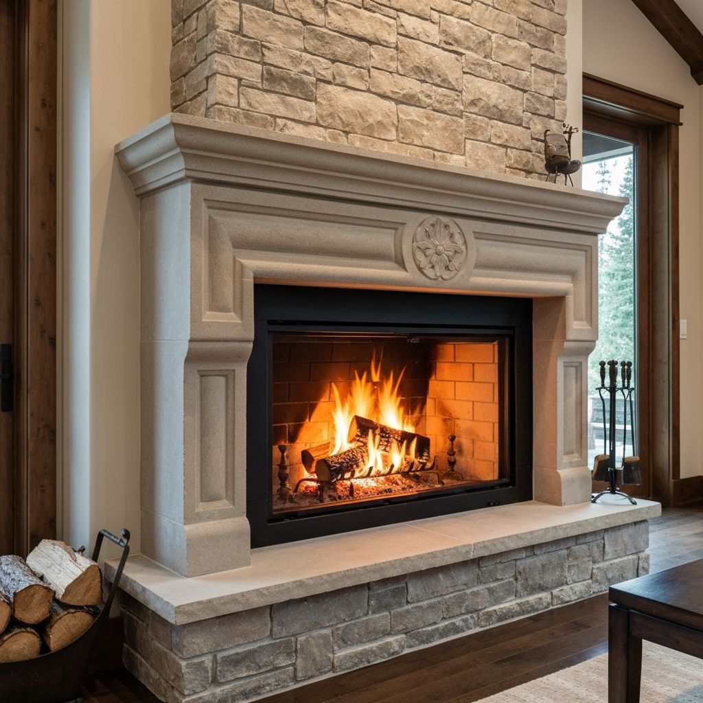 Traditional wood-burning fireplace